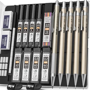 5 PCS Art Mechanical Pencils Set, Metal Drafting Pencil 0.3 & 0.5 & 0.7 & 0.9 &  - Picture 1 of 12