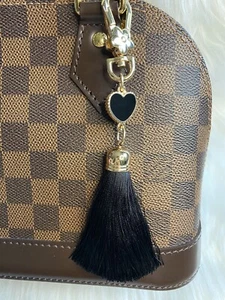 Heart Tassel Bag Charm Keychain Key Fob Metal Stone Keyring Gold Black - Picture 1 of 3
