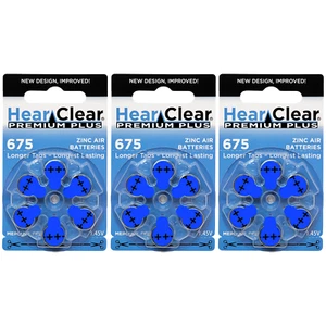HearClear Size 675 Zinc Air 1.45V Hearing Aid Batteries Blue Tab (18 Pack) - Picture 1 of 6