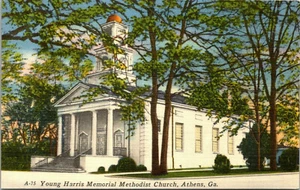 ATHENS, GEORGIA - HARRIS MEMORIAL METHODIST CHURCH - VINTAGE LINEN POSTCARD - Picture 1 of 2