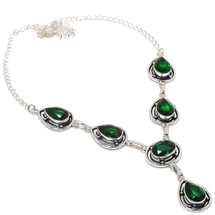 Chrome Diopside Gemstone Handmade 925 Sterling Silver Jewelry Necklace Size 18" - Image 1 of 1
