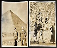 2 snapshots 1920s British tourists & camel visit the Pyramids in Egypt