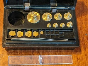 Vintage 13 Pce NG BROWN Calibration Brass Scale Weight Set BLACK Case 50mg - 50g - Picture 1 of 6