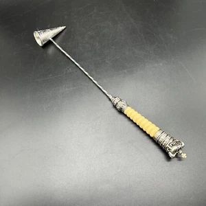 Vintage Candle Snuffer Silver Plated Etched Crown Topper Yellow Acrylic Handle - Picture 1 of 13