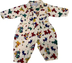 Vintage 90s Corduroy Overalls Bubble Dinosaur Trucks Snaps  6/9 M Mine Alone  - Picture 1 of 9