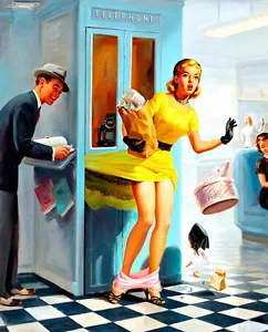 Number Please A1 Retro Pinup Calendar Girl by Art Frahm Canvas Art Print - Picture 1 of 1
