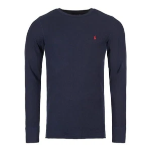 Camiseta Polo Ralph Lauren Tejida Gofre Para Hombre Manga Larga Logo Calce Ajustado Azul Marino - XL - Imagen 1 de 4