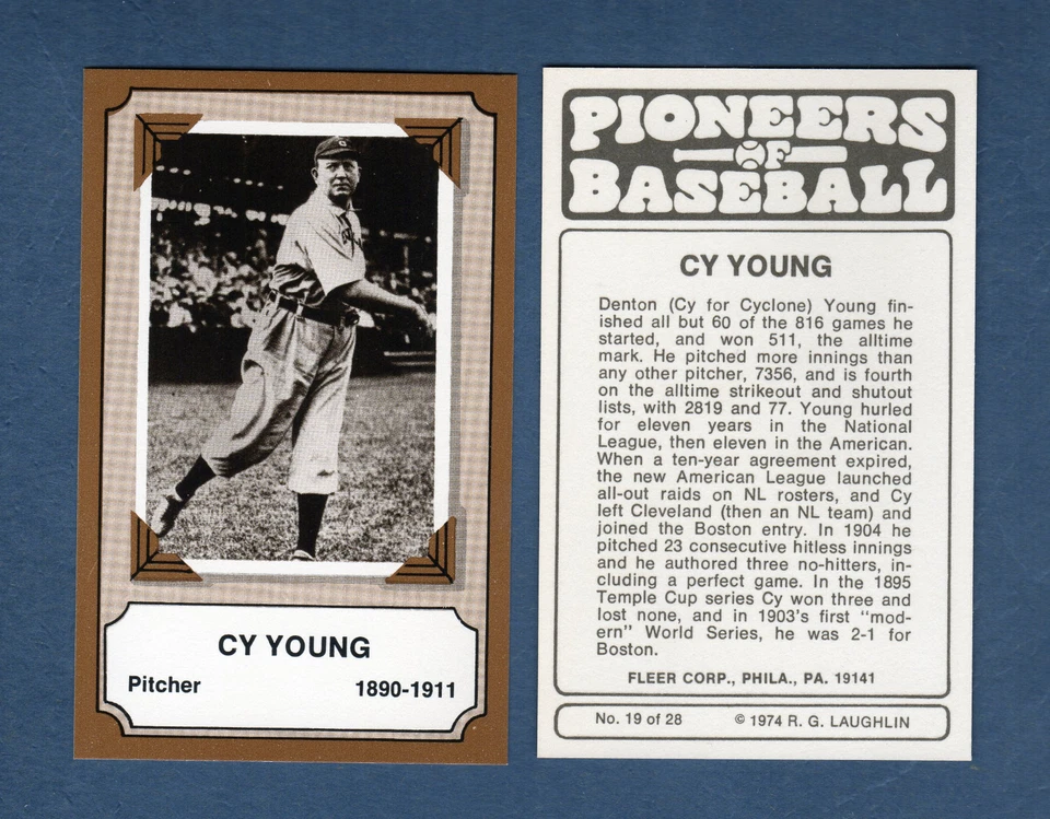 Pioneers of Baseball: No19 CY YOUNG, Indians (1974 Fleer/R.G.Laughlin) почти как новая - Изображение 1 из 1