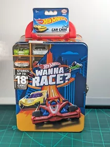 Hot Wheels Metal Carry Case Holds 18 1/64 Scale Cars Tin embossed front New - Picture 1 of 8
