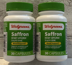 2 X Walgreens Saffron 30mg Dietary Supplement for Mood Support, 30 Capsules