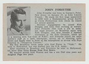Myers & Metrevelli Hollywood Peep Show 1954 Type Card John Forsythe lt grey card - Picture 1 of 2