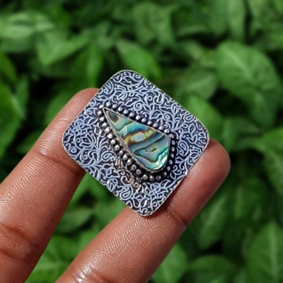 Anillo de piedras preciosas concha de abulón natural azul chapado en plata 925 joyería Wow EE. UU. TALLA 8" Foto 1 de 4