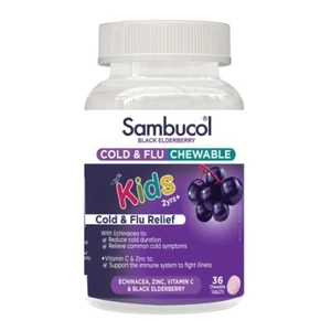 SAMBUCOL Cold and Flu Relief Elderberry Immune Defence 36 chewable tablets KIDS - Picture 1 of 1