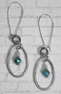Crystal Boho Round Teardrop Hoop Pierced Earrings Handmade Silver Aqua Blue New - Picture 1 of 3
