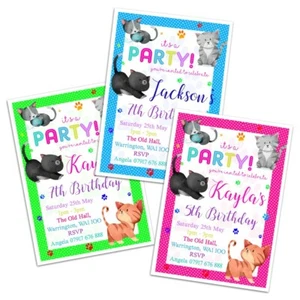 PERSONALISIERTE GEBURTSTAGSPARTY EINLADUNGEN KÄTZCHEN THEMA KINDERPARTY JEDES ALTER - Bild 1 von 7
