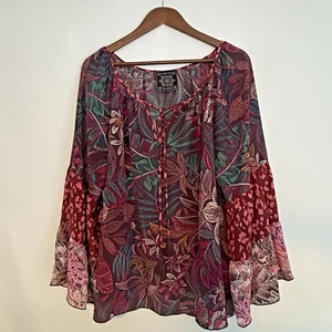 Blusa Johnny Was Jade Seda XL Arte para Usar Borlas Boho Fluido Campesino - Imagen 1 de 10