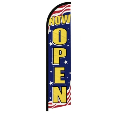 Now Open Windless Advertising Swooper Flag Open Welcome Sign Patriotic - Image 1 of 2