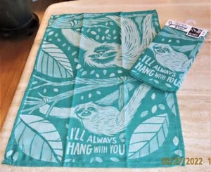 Set 2 Sloth kitchen towels; Primitives by Kathy; NWT cotton; 28x20; blue-green - Picture 1 of 4