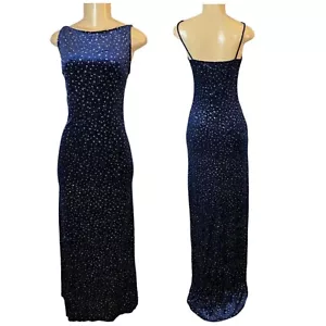 Y2K Vintage Nadine Blu Velluto Metallizzato Stelle Abito Festa Fata Gotico S/M - Foto 1 di 10