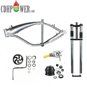Marco de tanque de gasolina de aluminio cepillado de 2,4 L y manivela y horquilla para bicicleta motorizada de gasolina de 2 tiempos - Imagen 1 de 19