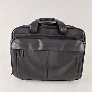 PICARD Black Leather Briefcase Business 2 Wheel Luggage - Picture 1 of 15