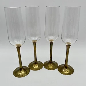 Set 4 Vintage Retro Glass Champagne Flute Solid Brass Stem MCM Party 9.75” Tall - Picture 1 of 10