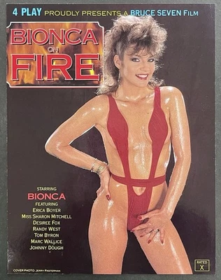 Vintage 1988 4-Play Video “Bionca On Fire” Adult Porn Film Handbill Flyer - Image 1 of 2