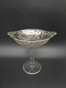 Vintage Silver Overlay Glass Candy Dish Bowl Compote - Picture 1 of 8