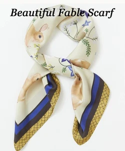 Beautiful Fable Silk Like Scarf ~ Rabbits ~ New Without Tags - Picture 1 of 6