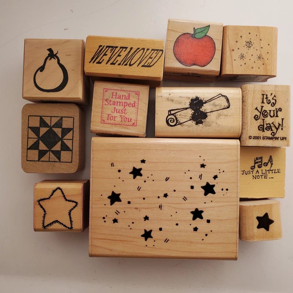 Lote de 12 Variedad de Sellos de Goma-Temas de Estrellas-Manzana-Pera- 1" a 3" Años 90 Foto 1 de 4