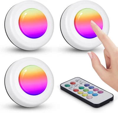 3 Pezzi Luce Notturna Batteria Con Telecomando, Luce Armadio 12 Colori RGB E Bia - Immagine 1 di 4