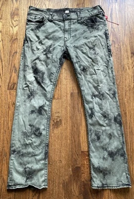 True Religion Jeans Mens Size 40x33 Tie Dye Flap Pocket Straight Fit Green - Image 1 of 4