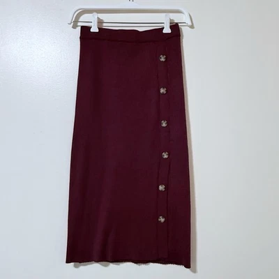 Hippie Rose Women's Ribbed Pull On Midi Skirt Size S Burgundy Casual Stretch EUC - Image 1 of 4