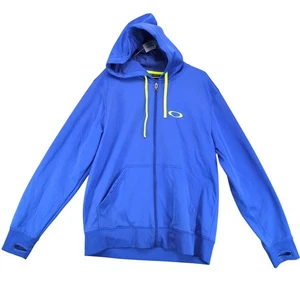 Oakley Full Zip Blue Hoodie Herren L Taschen Neon Logo Langarm Streetwear Y2K - Bild 1 von 10