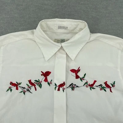Camisa De Colección Años 90 Ovis Cardinals Pájaros Bordada Abotonada Blanca LS Para Mujer 14 Foto 1 de 4