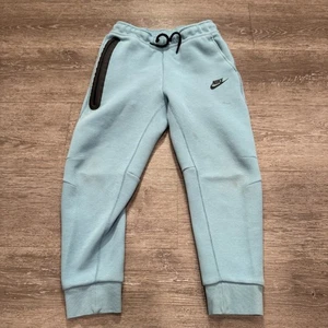 Nike Tech Joggers Girls Medium Blue Fleece Joggers 24x22 Drawstring Logo Lounge - Picture 1 of 14