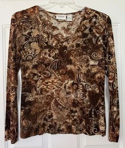Chicos Travelers Größe 1 mittelbraun Langarm V-Ausschnitt Shirt Bluse M 8 - Bild 1 von 5