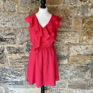 BCBGeneration Mini Ruffle Dress S 10 12 V Neck Sleeveless Y2K Lollipop Pink $219 - Picture 1 of 10