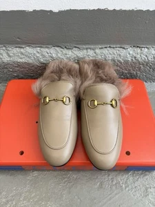 Authentic GUCCI WMNS Horsebit Princetown Gray Leather Loafers Sz 35EU 4.5-5US - Picture 1 of 15