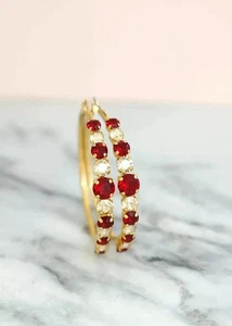 2Ct Round Cut Lab Created Red Ruby Women's Hoop Earrings 14K Yellow Gold Plated - Picture 1 of 3