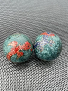Oriental Metal Balls Cloisonne Chime Health Exercise Balls Phoenix Design vintag - Picture 1 of 4