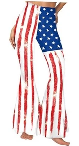 American USA Flag Bell Bottom Pant for Women 4th of July Small Tie Dye Usa Flag - Picture 1 of 5