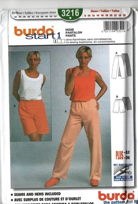 Pantalones Cortos Burda 3216 Patrón Costura, Sin Cortar Nuevos, Tallas 8-26-Mujer Foto 1 de 2