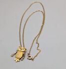 Vintage Small Owl Pendant Necklace Gold Tone Articulated Wings W Rhinestones