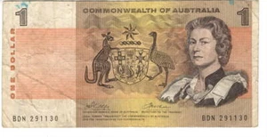 AUSTRALIA $1 Dollar VF Banknote (1972) P-37d Phillips-Wheeler Sign Prefix BDN - Picture 1 of 2