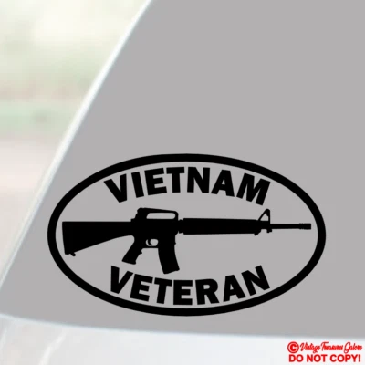 VIETNAM VETERAN Vinyl Decal Sticker Window Bumper Military Combat War M16 Rifle - Image 1 of 2