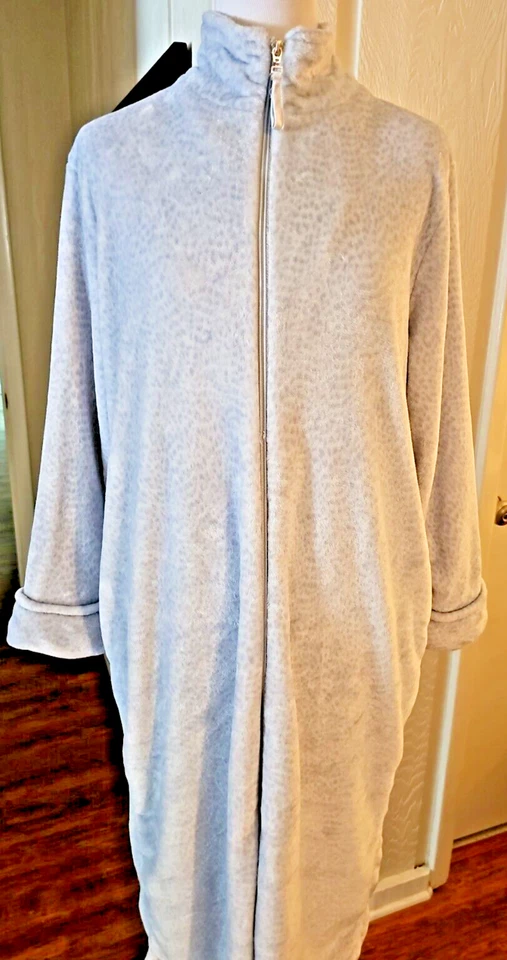 Oscar de la Renta Azul Gris Animal Print Mujer L/XL Bata Completa Cremalleras Puños Suaves Foto 1 de 4