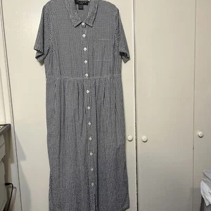 Vtg JG Hook Button Front Sh Sleeve Maxi Dress Size 16W Black/White Gingham Check - Picture 1 of 12