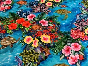 Fabric Fish Tropical Canyon Ocean on Aqua Cotton KAUFMAN 1/4 Yd AQCD-21691-268NA - Picture 1 of 4
