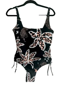Las Surenas Leopard Flower Swimsuit M 1 Piece Square Neck Tie Sides NEW $200 - Picture 1 of 16